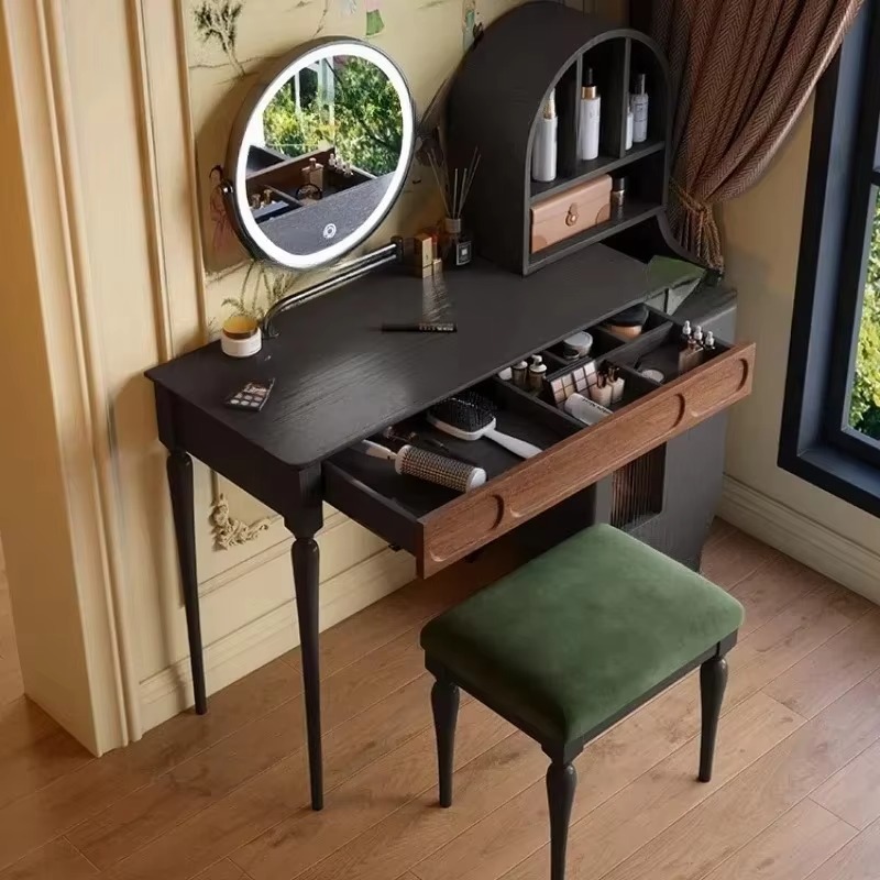 Beauty Makeup Vanity Set - Итальянский черный туалетный столик с табуретом,